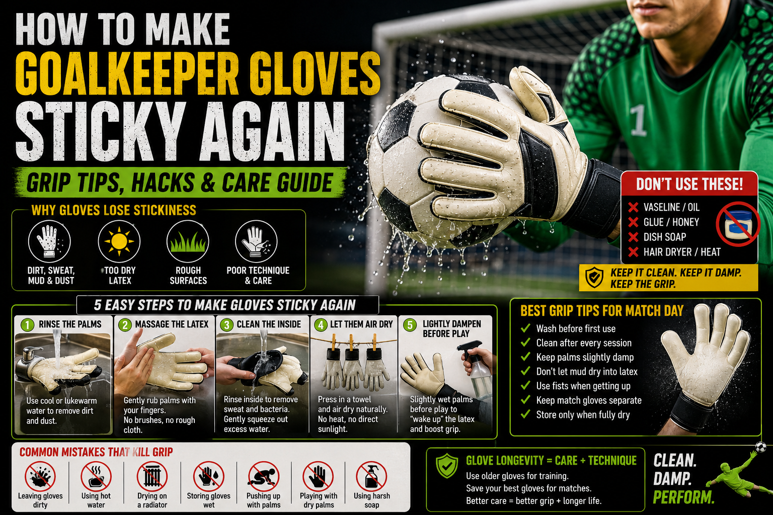 Goalkeeper gloves grip tips